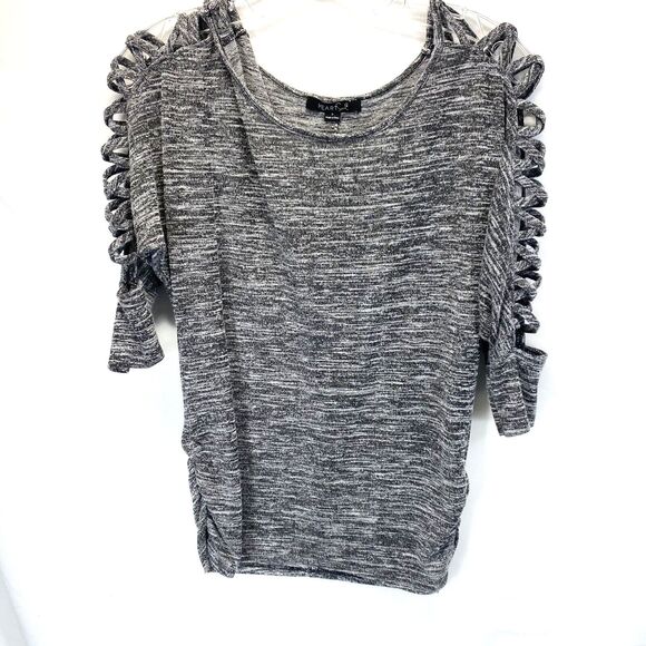 Heart Soul Top Womens Size Small Gray Stretch Strappy 3/4 Sleeves Puckered Waist - Picture 1 of 6